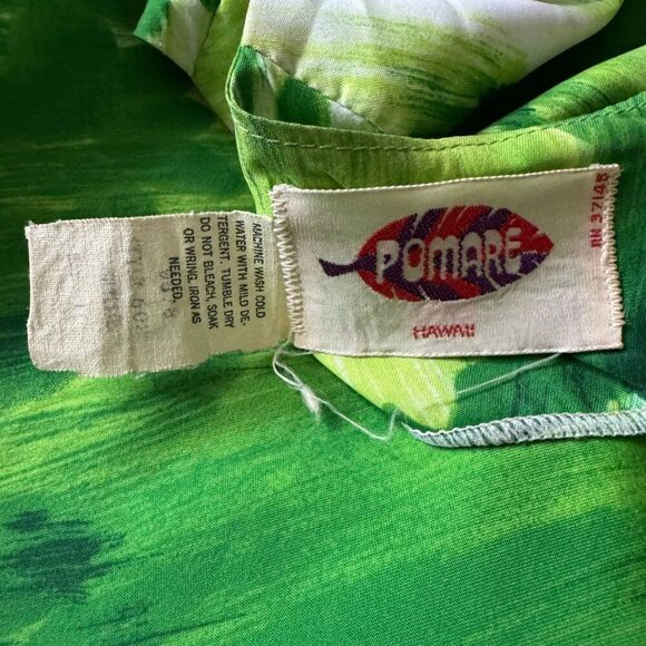 Vintage Pomare 1960s Psychedelic Green Floral Tropical Hawaiian Tiki Maxi Dress - Picture 2 of 9
